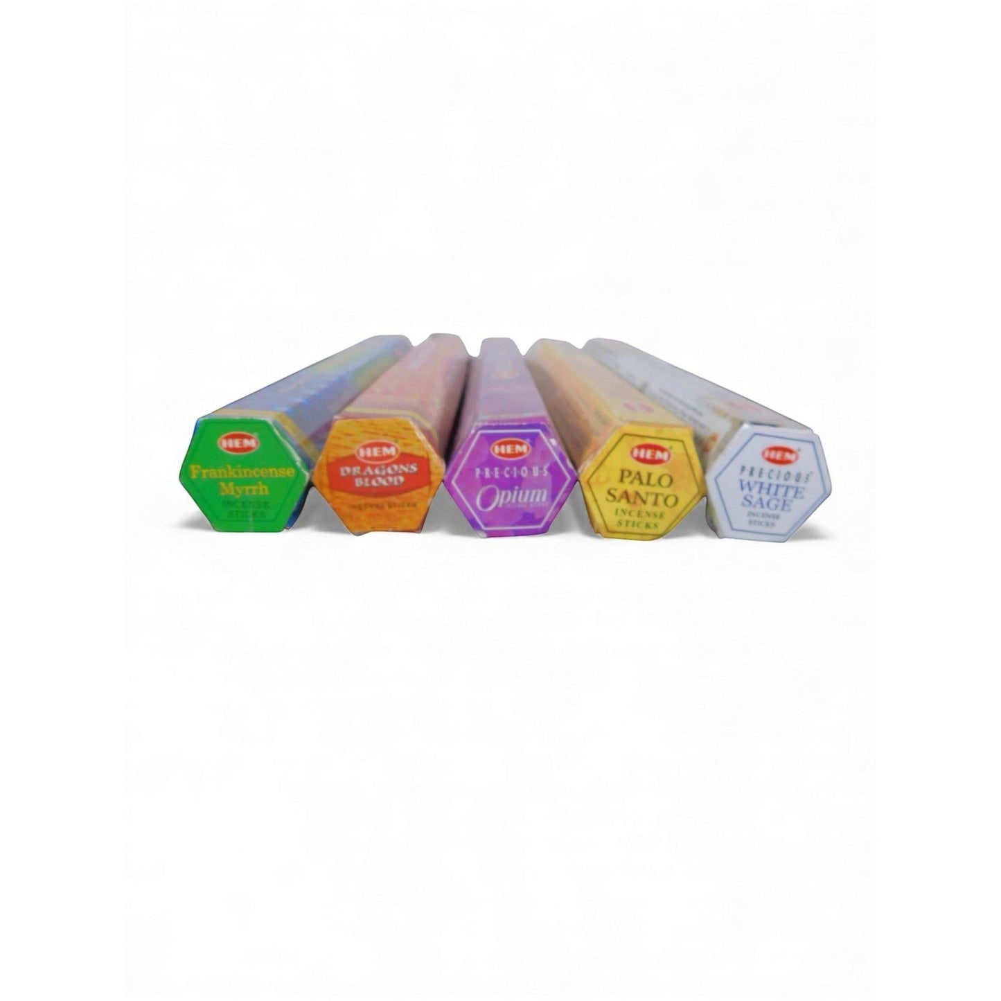 The Witches' Quest ceremonial incense pack featuring five hexagonal tubes of HEM incense for ritual and altar use.