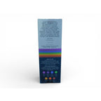 The Witches' Quest 7 Chakra incense set box featuring a rainbow design and detailed meditation instruction guide.