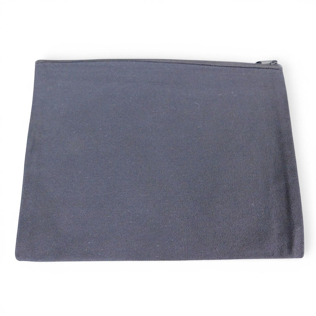 The Witches' Quest dark grey canvas zippered pouch for carrying essentials with a durable design.