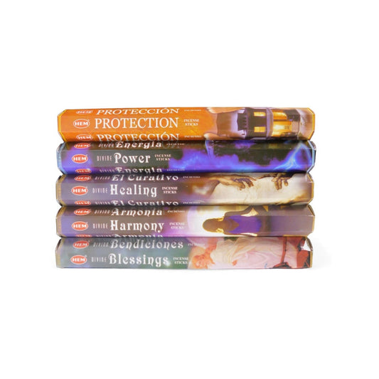 The Witches' Quest Divine Healing incense pack featuring five HEM sacred scent tubes for ritual and energy work.