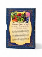 The Witches' Quest Everyday Witch Oracle deck box back cover featuring whimsical witch illustrations and guidebook info