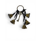 The Witches' Quest gold metal door bells with black ribbons and a vintage skeleton key charm for witchy home decor.