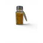 The Witches' Quest Gold Dust money spell refresher in a clear glass shaker bottle with a metal lid and hanging label.