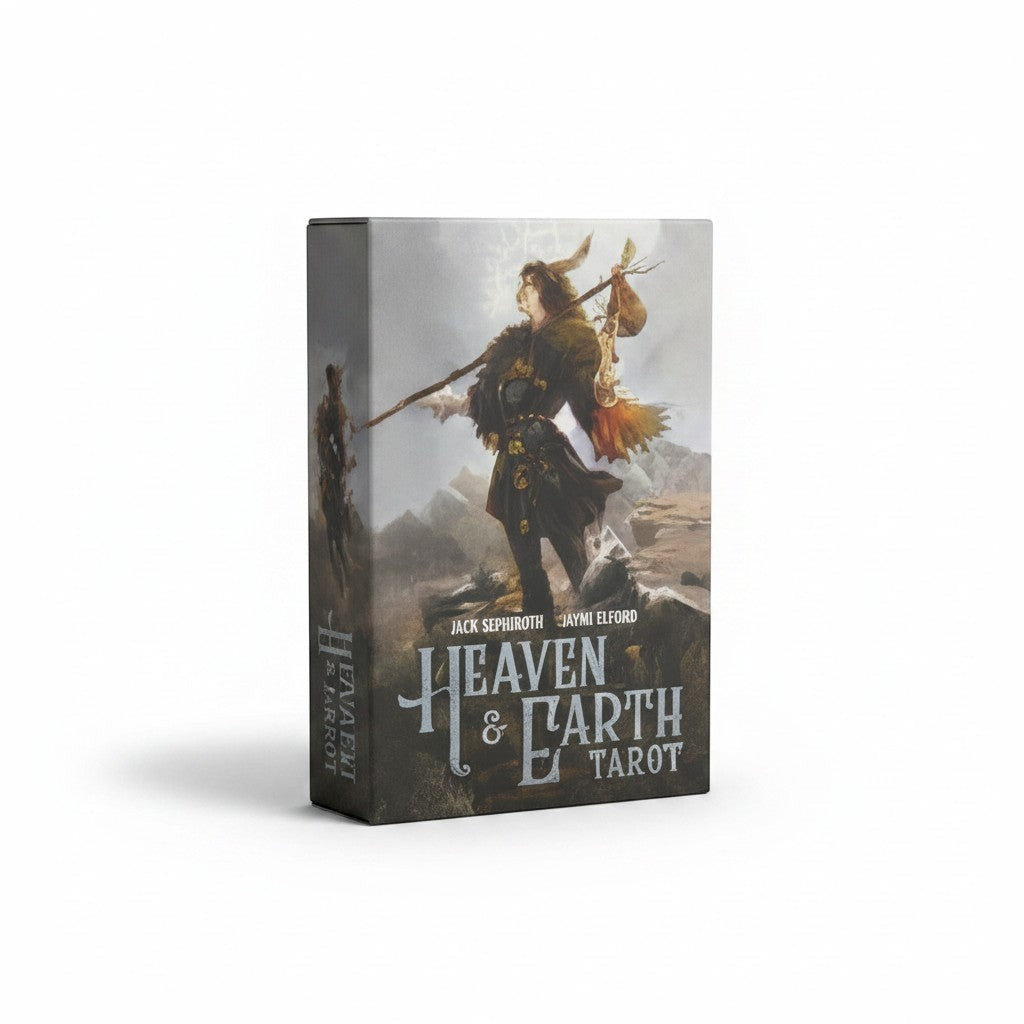 The Witches' Quest Heaven & Earth Tarot deck box featuring Jack Sephiroth's celestial artwork and guidebook.