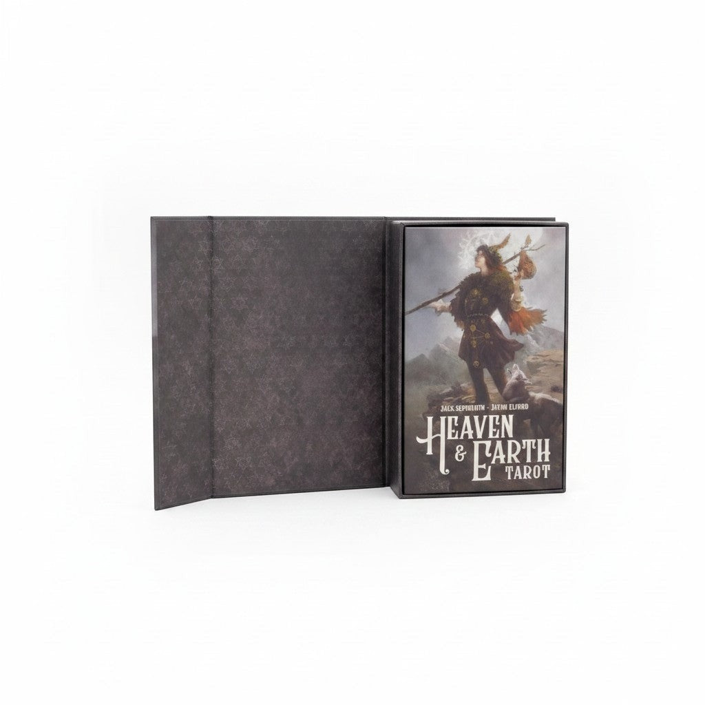 The Witches' Quest Heaven & Earth Tarot deck featuring Jack Sephiroth's celestial artwork on a 78-card set with box.