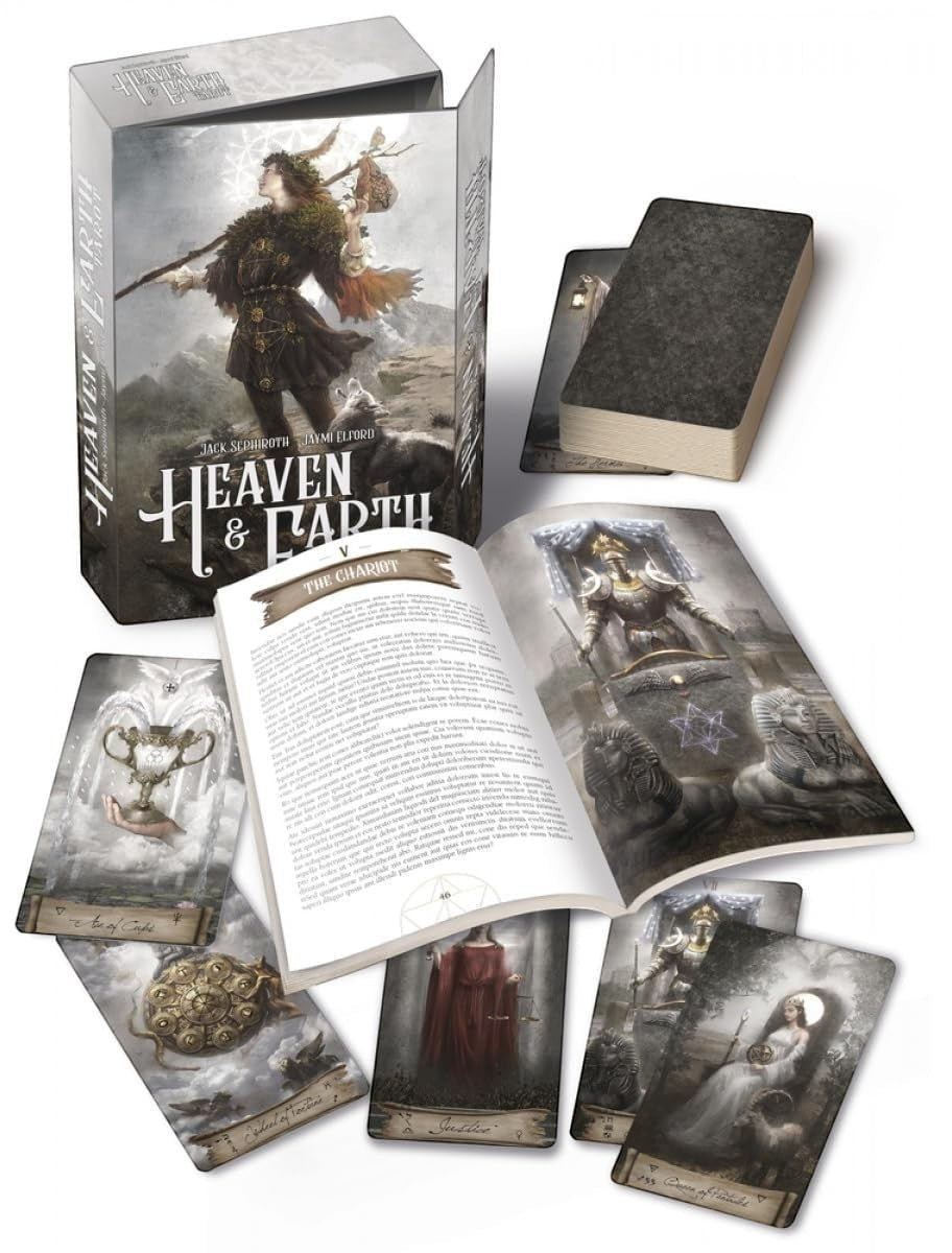 The Witches' Quest Heaven & Earth Tarot deck featuring 78 celestial cards and a 160-page guidebook by Jack Sephiroth.