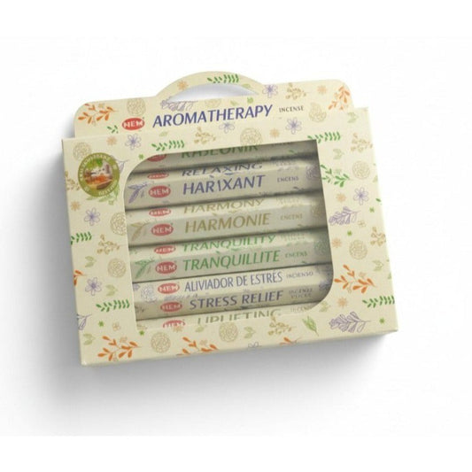The Witches' Quest HEM aromatherapy incense sticks gift set in a floral patterned box for relaxation and meditation.