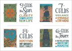 The Witches' Quest Illuminated Tarot cards featuring vibrant modern illustrations of suns, animals, and towers.
