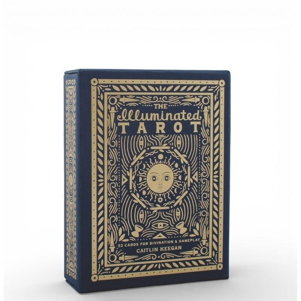 The Witches' Quest The Illuminated Tarot 53-card deck in a royal blue and metallic gold illustrated keepsake box
