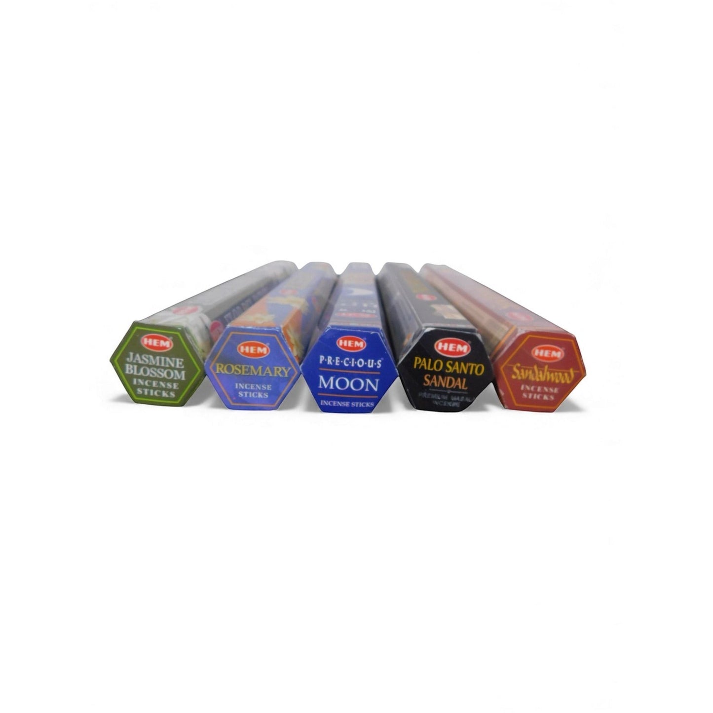 The Witches' Quest lunar magic incense set featuring five hexagonal tubes of HEM incense for ritual moon work.
