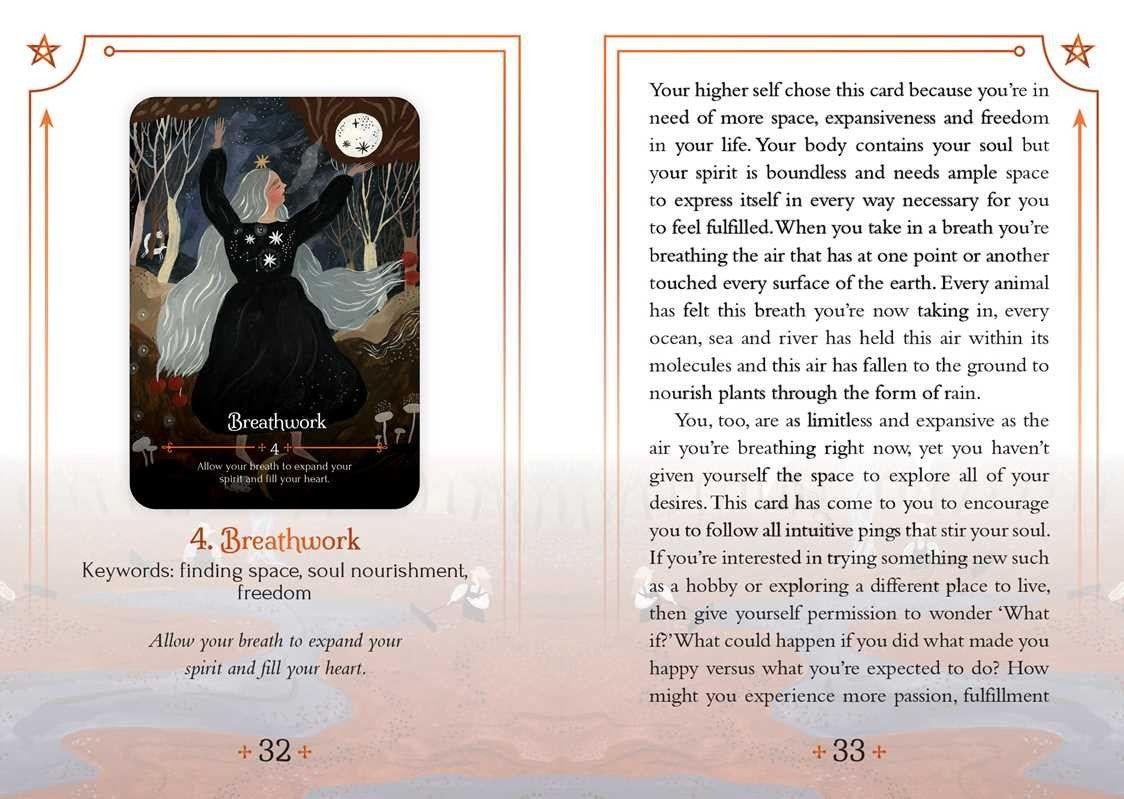 The Witches' Quest Seasons of the Witch Mabon oracle card Breathwork with descriptive guidebook page