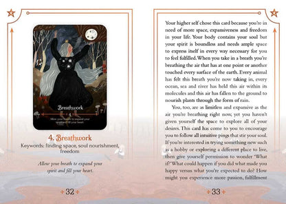 The Witches' Quest Seasons of the Witch Mabon oracle card Breathwork with descriptive guidebook page