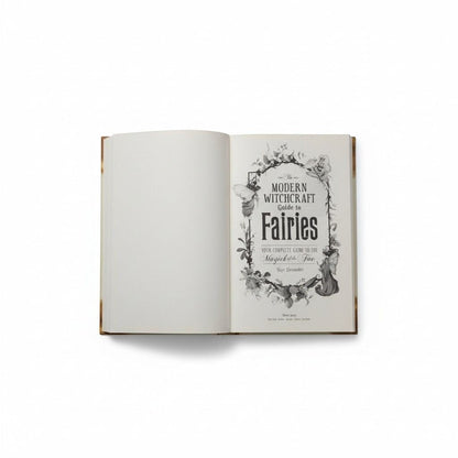 The Witches' Quest Modern Witchcraft Guide to Fairies hardcover book open to the illustrated title page