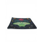 The Witches' Quest black cosmetic bag featuring a green luna moth, moon phases, and floral celestial artwork.