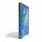 The Witches' Quest Potions hardcover book featuring a blue cover with a crescent moon and botanical illustrations.