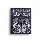 The Witches' Quest hardcover copy of The Book of Practical Witchcraft with purple nebula cover and white occult art