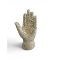 The Witches' Quest 5-inch beige resin palmistry hand sculpture with detailed mystical engravings and antique finish.