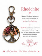 The Witches' Quest Rhodonite Tree of Life keychain with pink and earthy gemstone chips on a silver-toned metal pendant