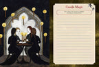 The Witches' Quest Seasons of the Witch Samhain Journal open page with Candle Magic prompt and mystical illustration.