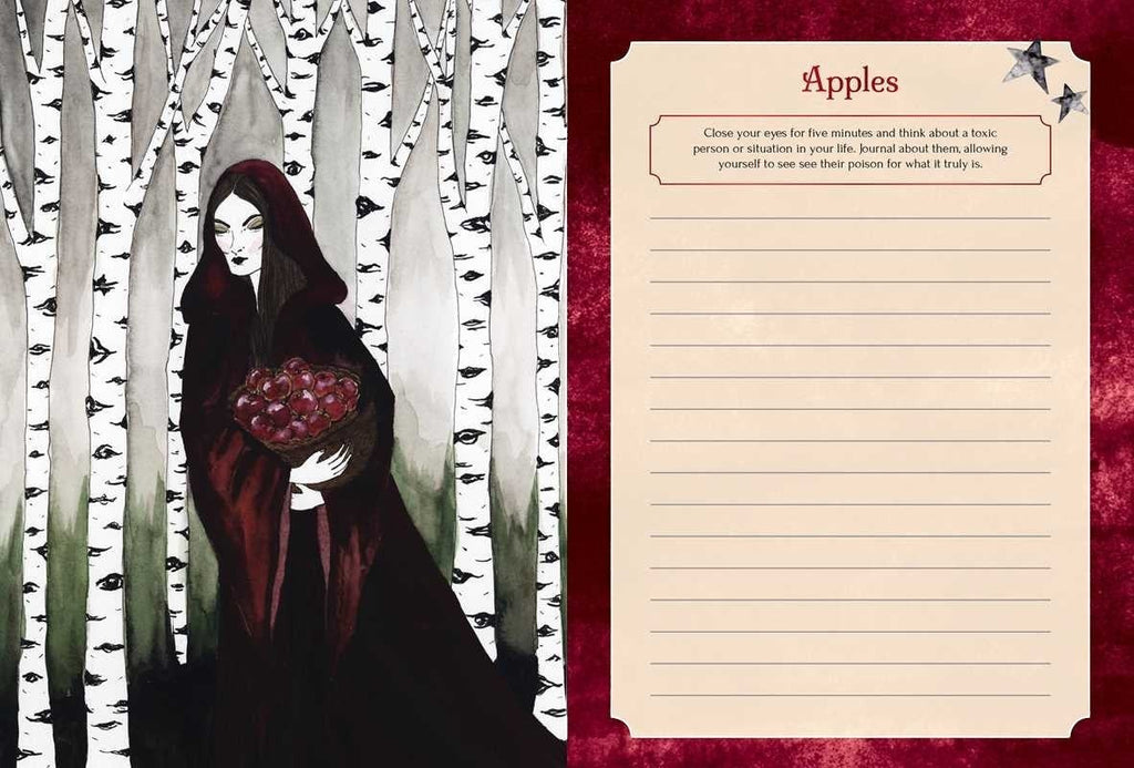 The Witches' Quest Seasons of the Witch Samhain Journal open page featuring a witch illustration and writing prompt