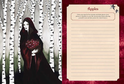 The Witches' Quest Seasons of the Witch Samhain Journal open page featuring a witch illustration and writing prompt