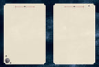 The Witches' Quest Seasons of the Witch Samhain Journal open pages with cream paper, star accents, and moon illustration.