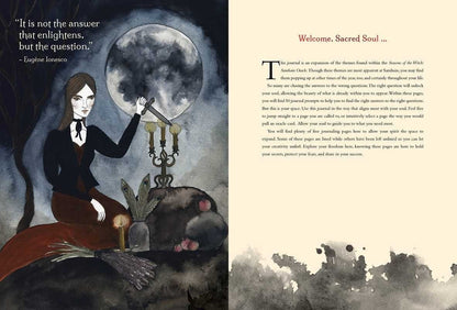 The Witches' Quest Seasons of the Witch Samhain Journal open pages featuring mystical watercolor illustrations
