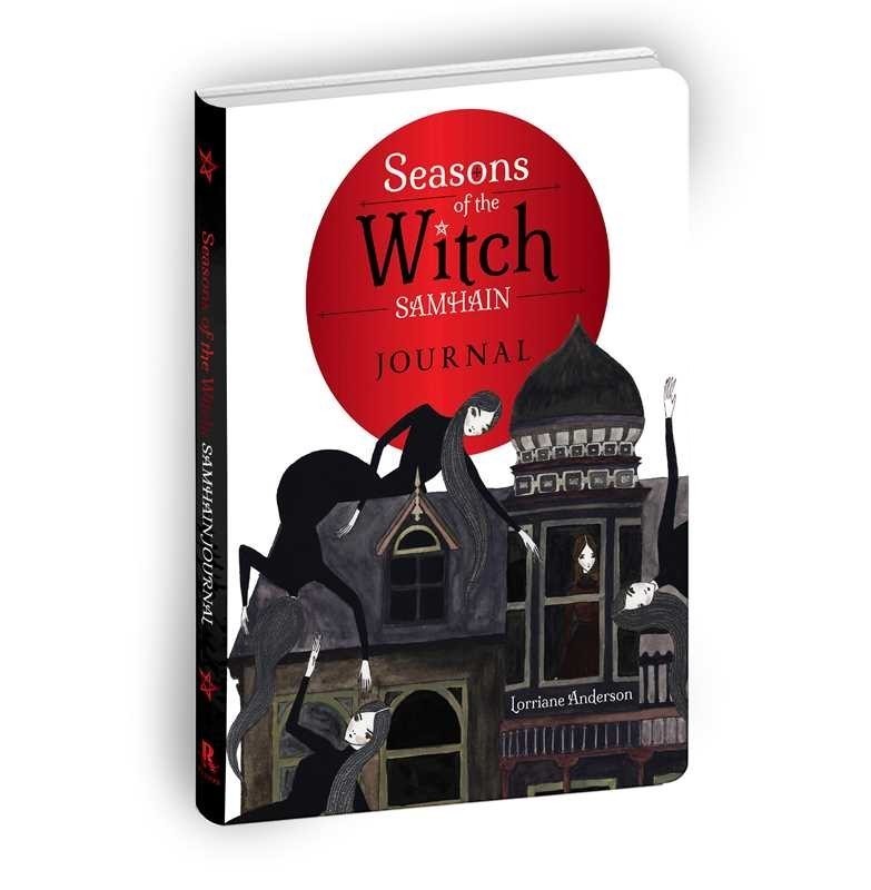 The Witches' Quest Seasons of the Witch Samhain Journal featuring dark, whimsical gothic illustration and red moon.