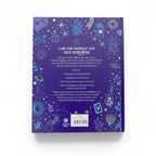 The Witches' Quest hardcover book back cover featuring celestial illustrations, purple background, and ritual text.
