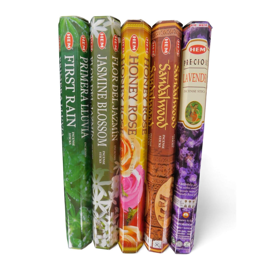 The Witches' Quest self-love incense pack featuring five HEM scent tubes including lavender, jasmine, rose, and sandalwood.