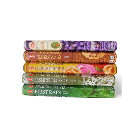The Witches' Quest self-love incense pack featuring five HEM scent tubes including lavender, sandalwood, and rose.