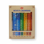 The Witches' Quest Seven Chakras incense sticks collection in a gift box with seven colorful chakra-themed packs.