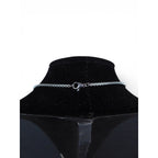 The Witches' Quest silver tone box chain necklace featuring a secure lobster clasp on a black velvet display bust