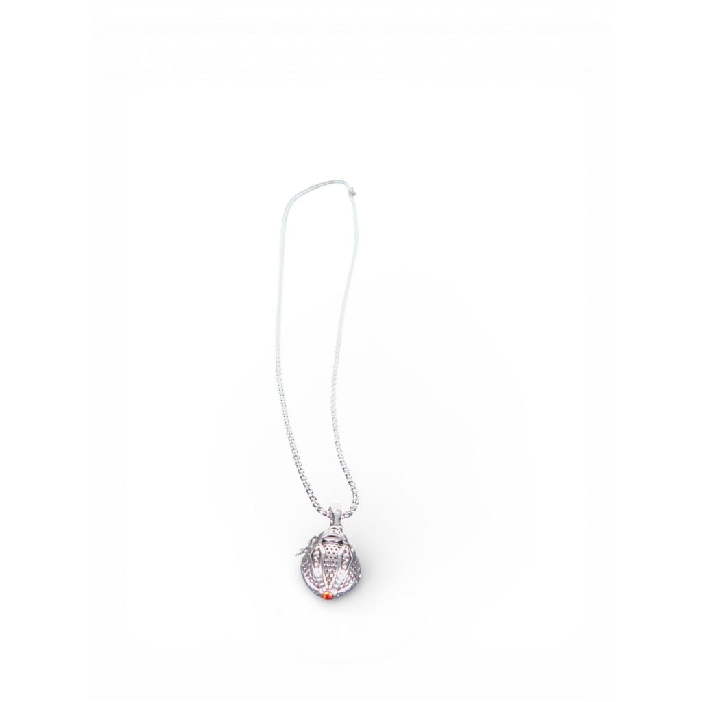 The Witches' Quest silver tone Victorian style poison box locket necklace with textured wings and a small red accent