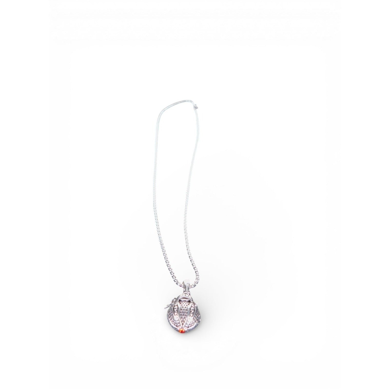 The Witches' Quest silver tone Victorian style poison box locket necklace with textured wings and a small red accent