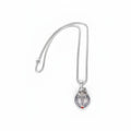 The Witches' Quest silver tone Victorian poison box locket necklace with a textured teardrop pendant and red accent.