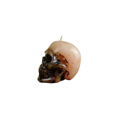 The Witches' Quest decorative human skull wax candle with a weathered antique finish and realistic detailed features.