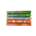 The Witches' Quest solar incense pack featuring 5 HEM scent tubes including Eucalyptus, First Rain, Rosemary, Sun, and Sandalwood.