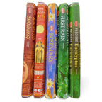 The Witches' Quest solar incense pack featuring five HEM scent tubes including Sandalwood, Sun, Rosemary, First Rain, and Eucalyptus.