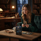 The Witches' Quest The Solitary Witch Oracle deck with 45 cards and guidebook, featuring a woman in a library setting.