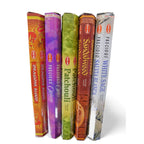 The Witches' Quest spell incense pack featuring five HEM tubes including Dragon's Blood, Opium, Patchouli, Sandalwood, and White Sage.