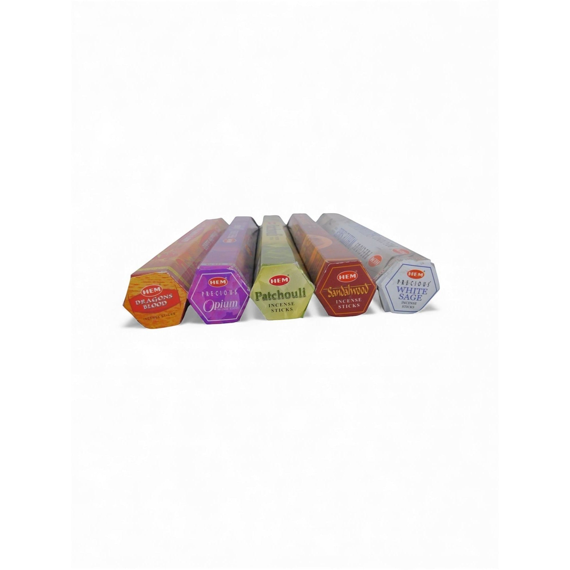 The Witches' Quest spell incense pack featuring five hexagonal tubes of HEM incense sticks for ritual and meditation.
