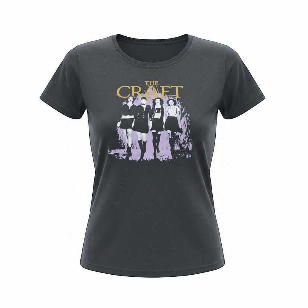 The Witches' Quest charcoal grey crew neck t-shirt featuring The Craft movie graphic print on soft polyester fabric.