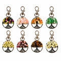 The Witches' Quest Tree of Life keychains featuring silver-toned metal pendants with various natural gemstone chips.