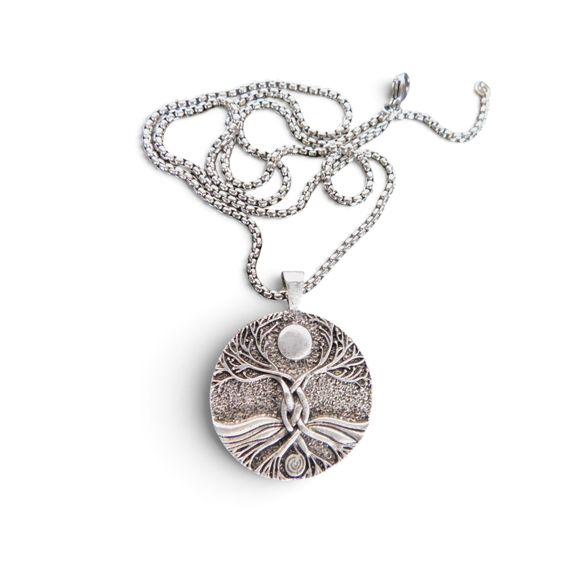 The Witches' Quest silver-tone Tree of Life pendant necklace with a 1.4-inch round charm and 23.5-inch box chain.