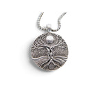 The Witches' Quest silver-tone Tree of Life pendant necklace with a textured round design on a 23.5-inch chain.