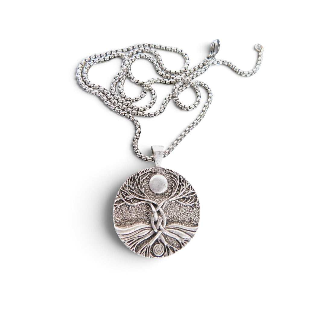 The Witches' Quest silver-tone Tree of Life pendant necklace with a 1.4-inch round charm and 23.5-inch box chain.