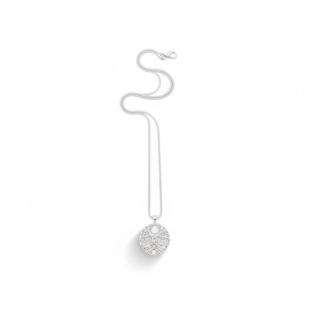 The Witches' Quest silver-tone Tree of Life pendant necklace with a 23.5-inch chain on a white background.