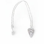 The Witches' Quest silver tone heart pendant necklace featuring a raised Triple Moon goddess relief on a cable chain