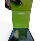 The Witches' Quest Virgo zodiac mini stone pack featuring clear quartz and jasper crystals in a green display box.